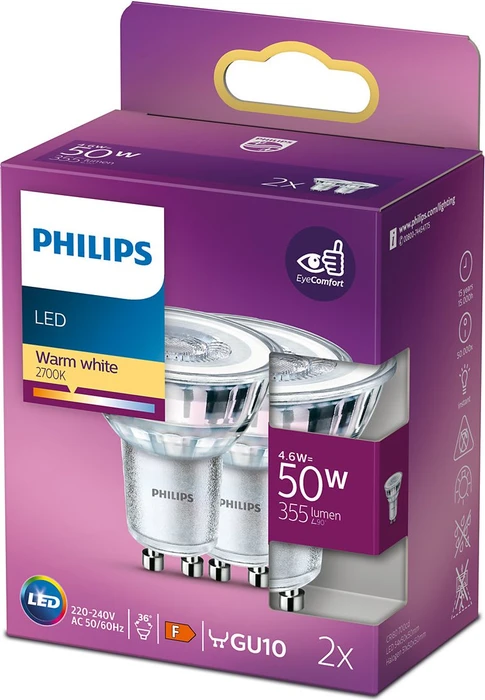 Philips Classic LED Reflektor GU10 4.6-50W/827, 2 Stück