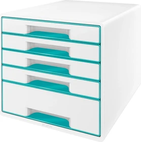Leitz Wow Cube Schubladenbox, 5 Schubladen, weiß/türkis