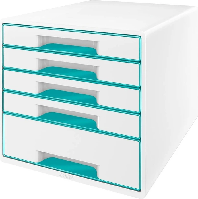 Leitz Wow Cube Schubladenbox, 5 Schubladen, weiß/türkis