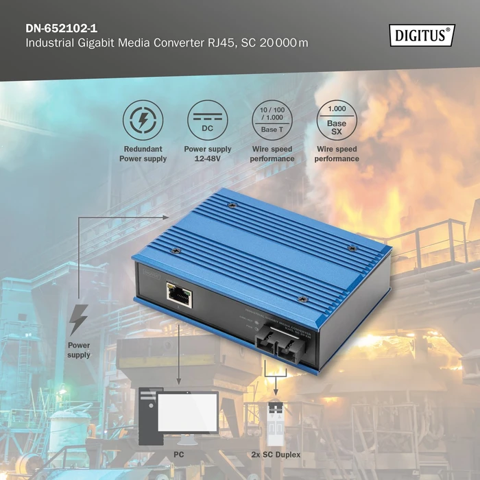 Digitus Industrial, RJ-45, SC-Duplex SM 20km