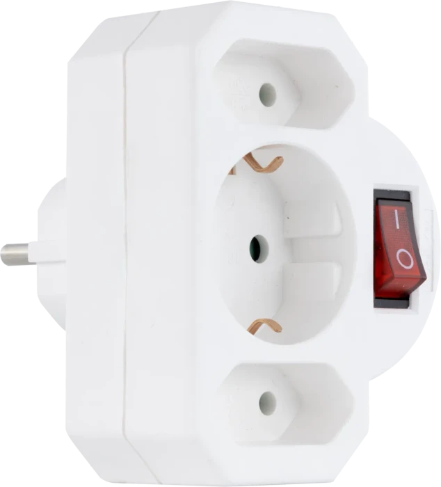 REV Ritter Adapterstecker mit Schalter, 3-fach, 2x Euro, 1x Schuko, weiß