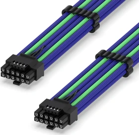 EZDIY-FAB 12VHPWR Kabel, 16-Pin PCIe 5.0 12VHPWR Stecker auf 16-Pin PCIe 5.0 12VHPWR Stecker, 16AWG, violett/grün, 60cm