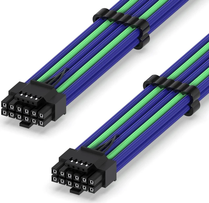 EZDIY-FAB 12VHPWR Kabel, 16-Pin PCIe 5.0 12VHPWR Stecker auf 16-Pin PCIe 5.0 12VHPWR Stecker, 16AWG, violett/grün, 60cm