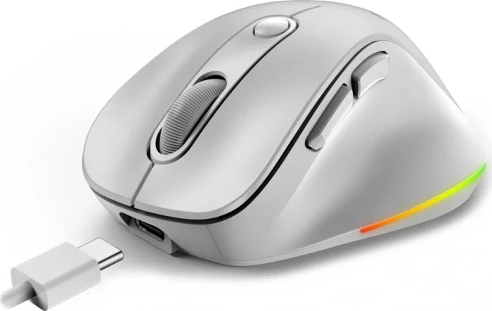 Genius Ergo 9000S Pro Wireless Bluetooth Rechargeable Mini Ergo Silent Mouse, Pearl White, USB/Bluetooth