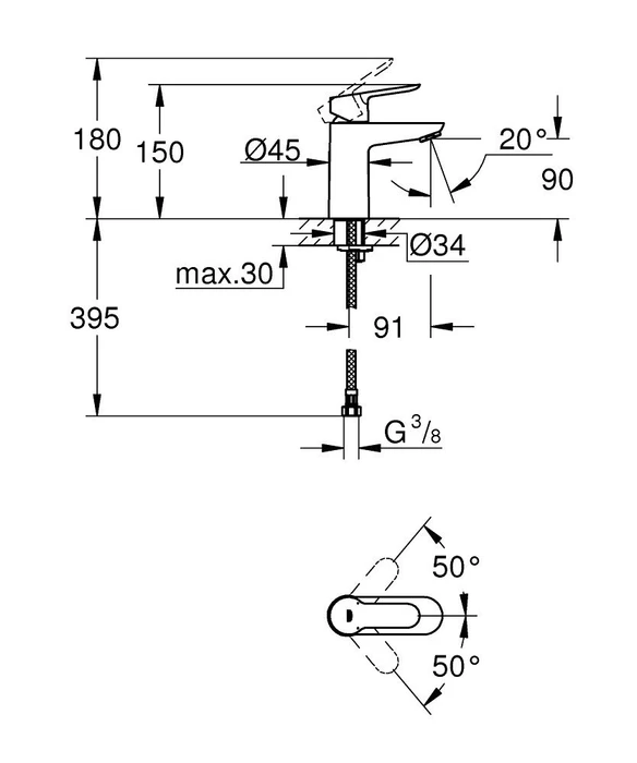 Grohe Start Edge Einhand-Waschbeckenarmatur 1/2" S-Size chrom