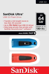 SanDisk Ultra 64GB blau/rot, USB-A, USB 3.2 Gen 1×1, 2er-Pack