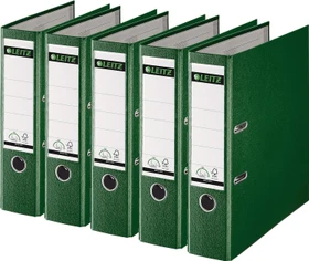 Leitz Qualitäts Ordner 2-Ring 180° Plastik, 80mm, A4, grün, 5er-Pack