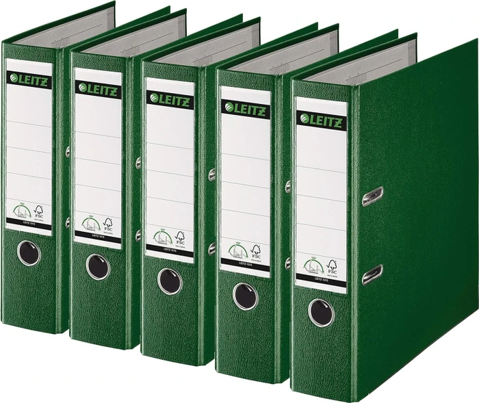 Leitz Qualitäts Ordner 2-Ring 180° Plastik, 80mm, A4, grün, 5er-Pack