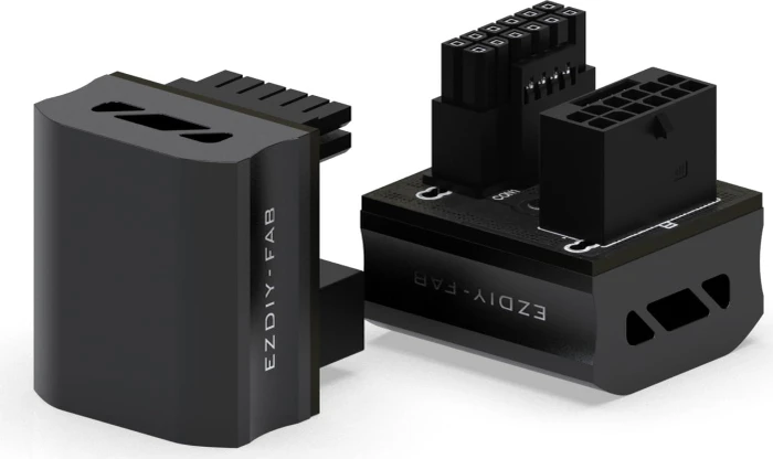 EZDIY-FAB 12VHPWR Winkeladapter 180°, Variante RVS, Sense-Pins an der Unterseite, schwarz