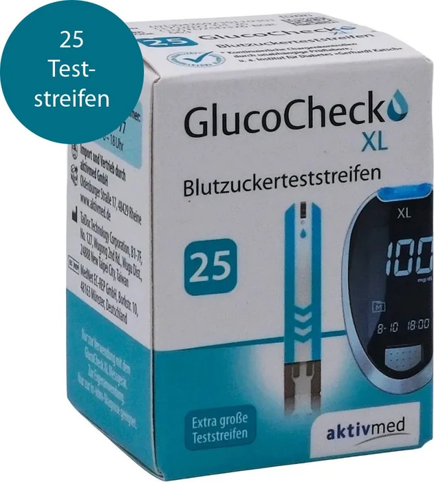 Aktivmed GlucoCheck XL Blutzucker-Teststreifen, 25 Stück