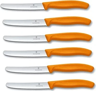 Victorinox Swiss Classic Tomaten- und Tafelmesser mit Wellenschliff orange, 6 Stück