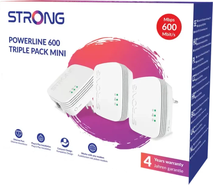 Strong Powerline 600 Triple Pack Mini, HomePlug AV, RJ-45, 3er-Pack