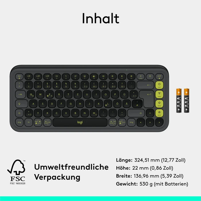 Logitech POP Icon Keys, Graphite & Green, Logi Bolt, USB/Bluetooth, DE