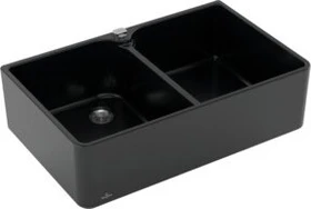Villeroy & Boch Spülstein 80 X Doppelspüle mit Ablauffernbedienung pure black