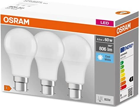 Osram Ledvance LED Base Classic A 60 8W/840 B22d Frosted, 3 Stück