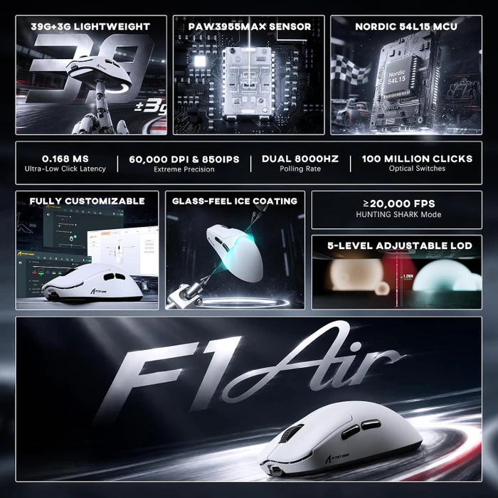 Attack Shark F1 Air 8KHz Wireless, weiß, USB/Bluetooth