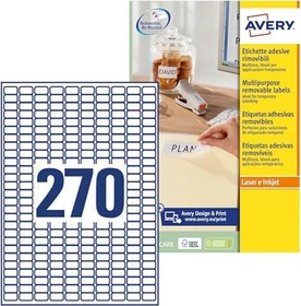 Avery-Zweckform Etiketten, 17.8x10mm, ablösbar, weiß, 30 Blatt (8100 Etiketten)