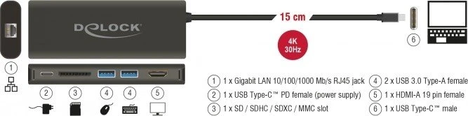 DeLOCK USB Type-C Dockingstation HDMI 4K anthrazit, USB-C 3.0