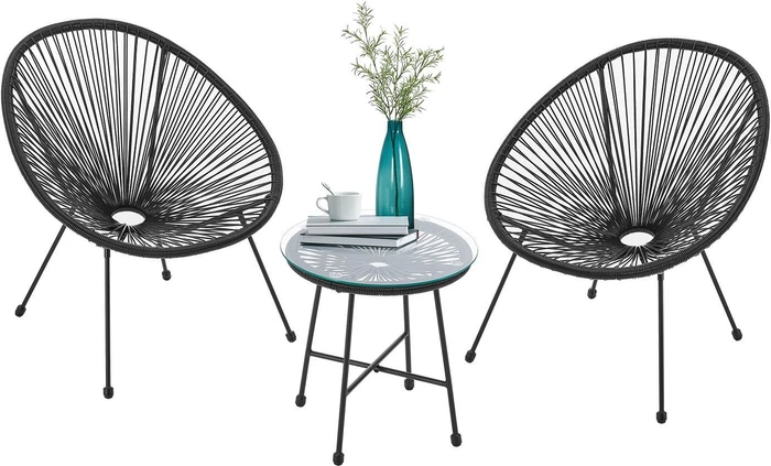 Juskys Ostana Gartenmöbel-Set schwarz, 3-tlg.