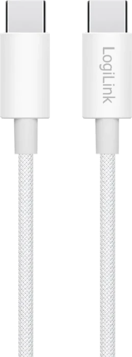 LogiLink USB-C Kabel, USB 2.0, 480Mb/s, 60W PD, USB-C Stecker auf USB-C Stecker, Nylon, weiß, 0.5m