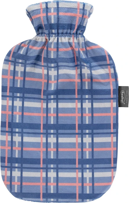 Fashy Wärmflasche mit Flauschbezug Karo blau