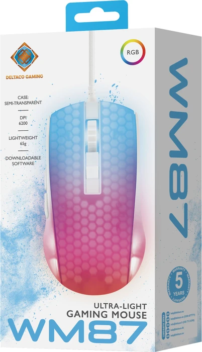 Deltaco WM87 RGB Ultralight Gaming Mouse weiß/transluzent, USB