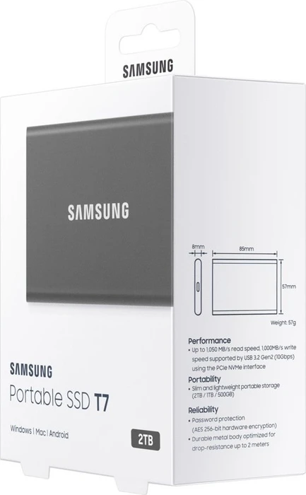 Samsung Portable SSD T7, grau, 2TB, USB-C 3.1