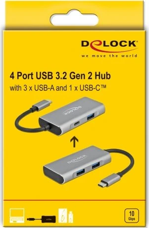 DeLOCK USB-Hub, 1x USB-C 3.1, 3x USB-A 3.1, USB-C 3.1 [Stecker]