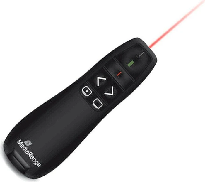 MediaRange Präsentationsfernbedinung mit 5 Tasten und rotem Laserpointer, schwarz, USB-A