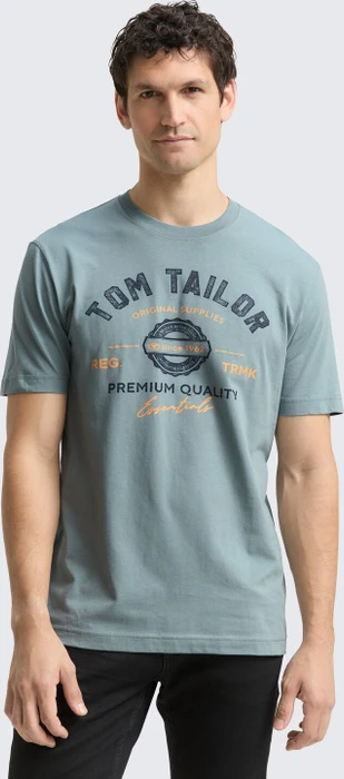 Tom Tailor Logo-Print T-Shirt kurzarm grey mint (Herren)
