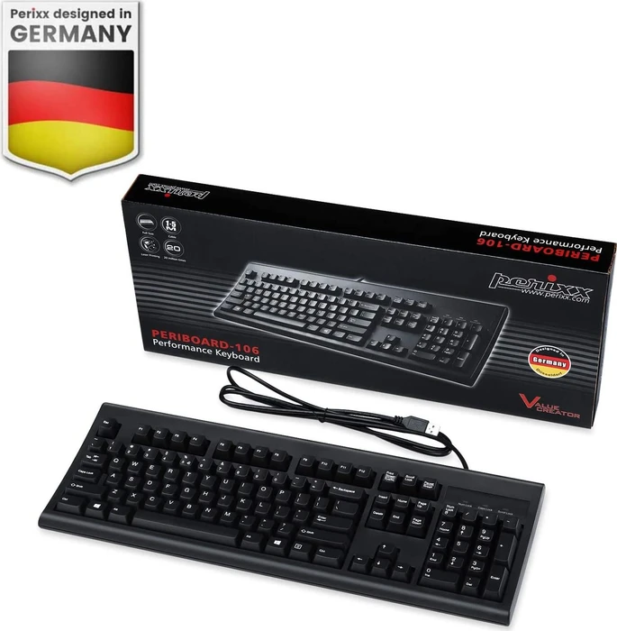 Perixx Periboard-106B, schwarz, USB, UK