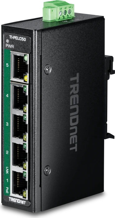 TRENDnet TI Hardened Industrial Railmount Switch, 5x RJ-45, 90W PoE+