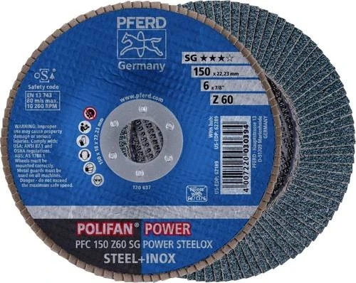 Pferd PFC 150 Z 60 SG POWER STEELOX POLIFAN Fächerschleifscheibe K60, 150x22.23mm, 10 Stück