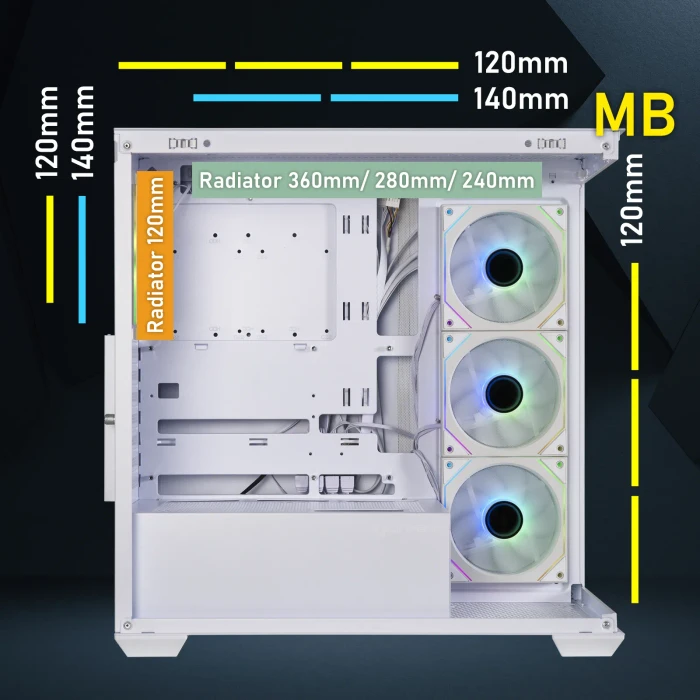 BitFenix CETO White, 4A, Lüfter LED ARGB, Glasfenster
