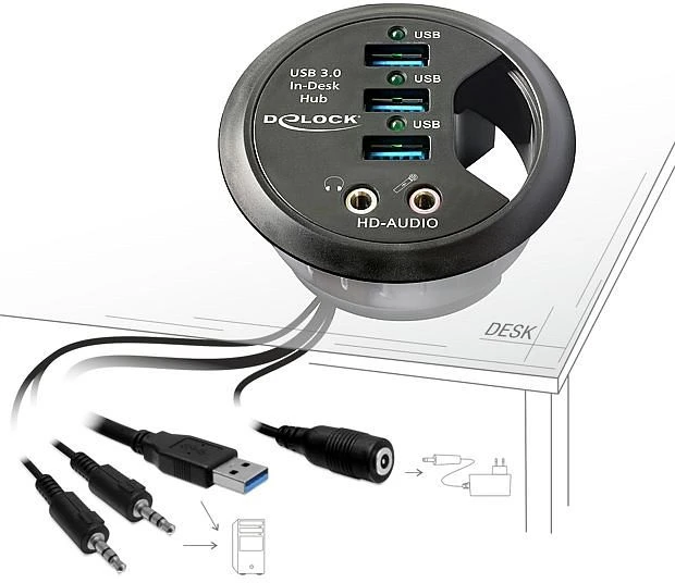 DeLOCK Tisch USB-Hub, 3x USB-A 3.0, USB-A 3.0 [Stecker]