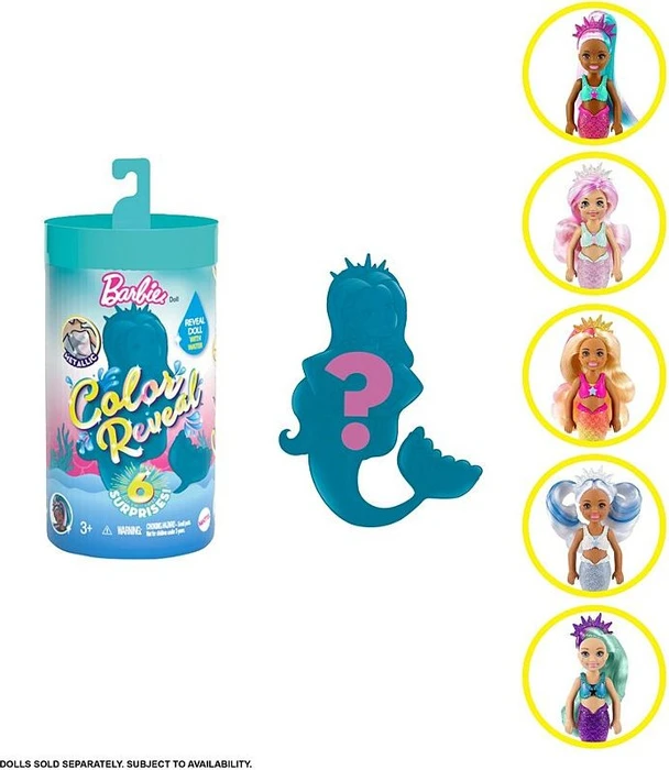 Mattel Barbie - Color Reveal Chelsea Meerjungfrau-Puppe mit 6 Überraschungen