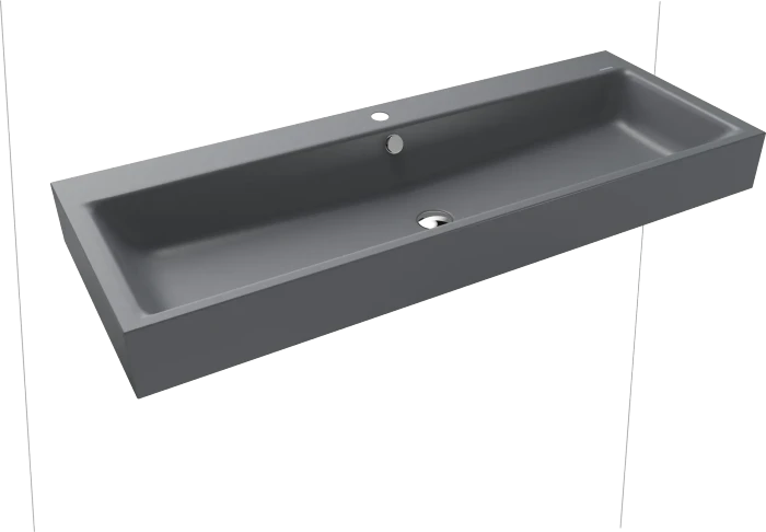 Kaldewei Puro Wand-Doppelwaschtisch 120x46cm mit Überlauf, 1x1 Hahnlochbohrung, Perl-Effekt, cool grey 70