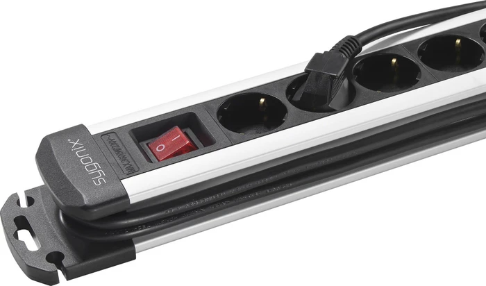 Sygonix Steckdosenleiste mit Schalter, 4-fach, 1.4m, schwarz/silber