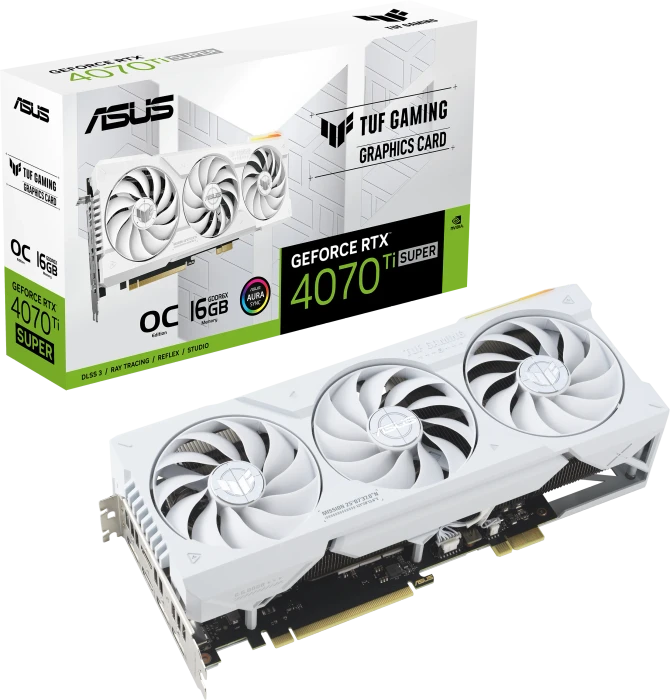 ASUS TUF Gaming GeForce RTX 4070 Ti SUPER OC BTF White, TUF-RTX4070TIS-O16G-BTF-WHITE, 16GB GDDR6X, 2x HDMI, 3x DP