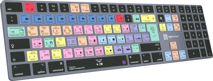 LogicKeyboard Titan Wireless Adobe Premiere Pro CC Mac, Titanium Gray, LEDs weiß, USB/Bluetooth, DE