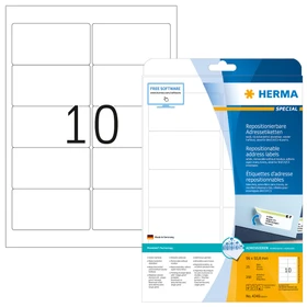 Herma Etiketten Premium, 96x50.8mm, ablösbar, weiß, matt, 25 Blatt (250 Etiketten)