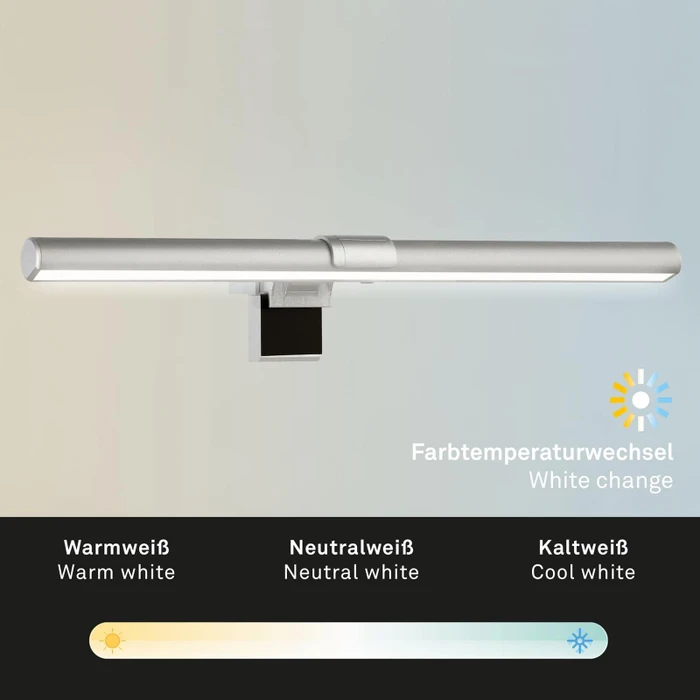 Briloner CCT Monitorleuchte, LED-Lampe für Monitore, dimmbar, silber, USB