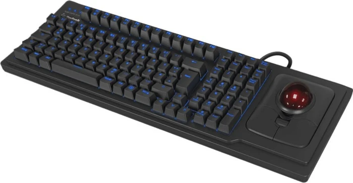 KeySonic KSK-8202ELU-T Full-Size Tastatur mit Trackball, schwarz, LEDs blau, USB, UK