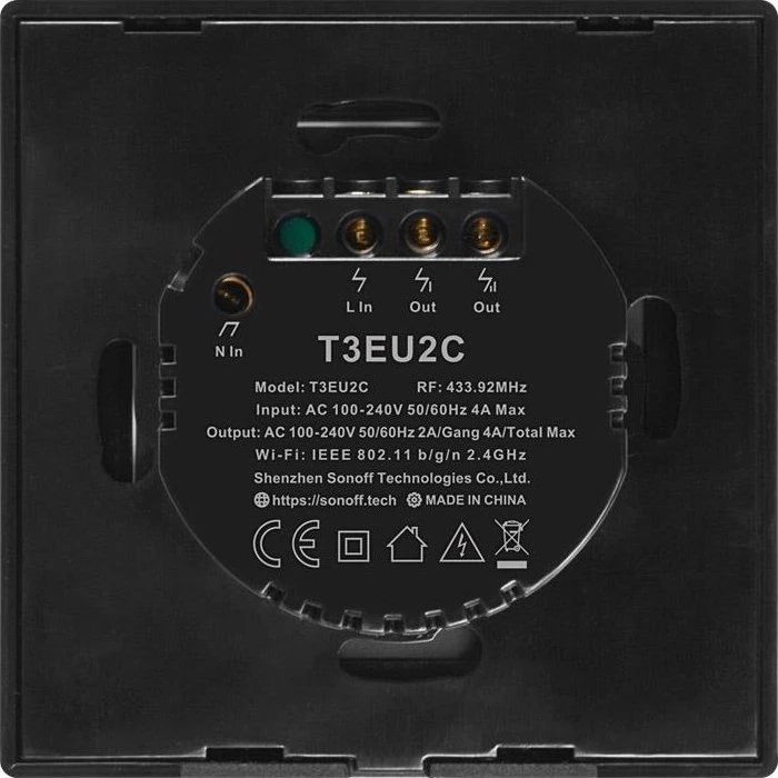 Sonoff TX T3EU2C Smart Wall Switch schwarz, 2-fach