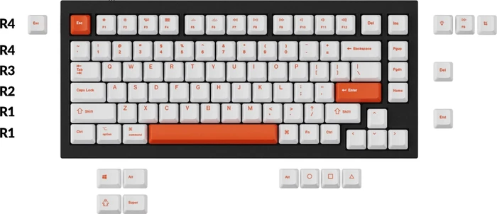 Keychron Q1/Q2/K2 OEM Dye-Sub Keycap-Set Orange, Kunststoff (PBT), Orange, orange/weiß, 97 Tasten (83+14), ANSI-US