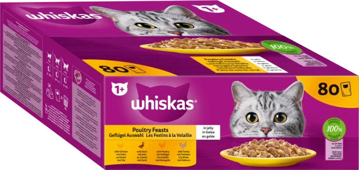 Whiskas Geflügel Auswahl in Gelee Multipack, 6.80kg (80x 85g)