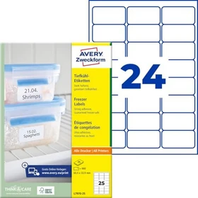 Avery-Zweckform Tiefkühletiketten, 63.5x33.9mm, weiß, 25 Blatt (600 Etiketten)