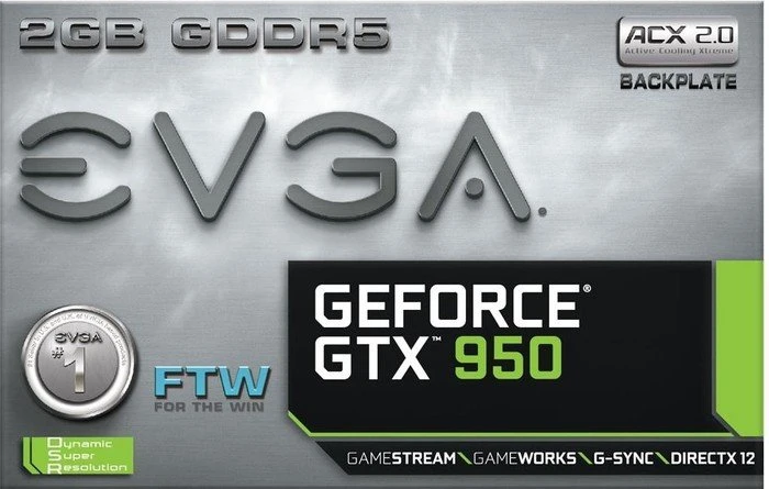 EVGA GeForce GTX 950 FTW, 2GB GDDR5, DVI, HDMI, 3x DP