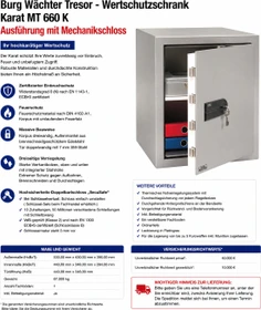 Burg-Wächter Karat MT 660 K Tresor, Schlüsselschloss