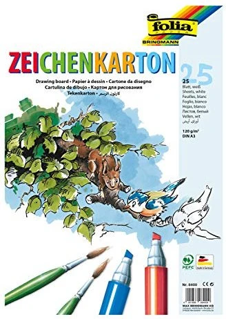 Folia Zeichenkarton, A3, glatt, weiß, 25 Blatt
